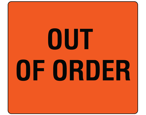 ME-16 Fluorescent Red 2" x 2-1/4" Biomedical Engineering Equipment Labels - With Imprint: OUT / OF ORDER