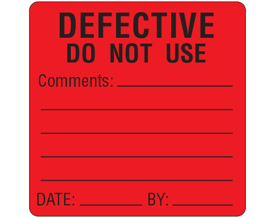 ME-17-4 Red 2-1/2 " x 2-1/2" Biomedical Engineering Equipment Labels - With Imprint: DEFECTIVE / DO NOT USE / Comments: _____ / _____ / ______ / _____ / _____ / DATE: _____ BY: _____
