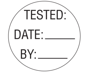White 1" DIAMETER Biomedical Engineering Equipment Labels  - With Imprint: TESTED: / DATE: _____ / BY: _____