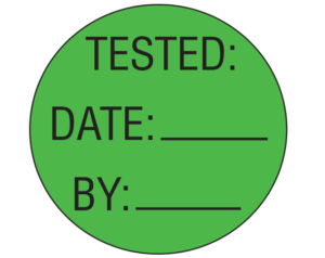 Green 1" DIAMETER Biomedical Engineering Equipment Labels  - With Imprint: TESTED: / DATE: _____ / BY: _____