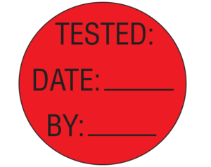 Red 1" DIAMETER Biomedical Engineering Equipment Labels  - With Imprint: TESTED: / DATE: _____ / BY: _____