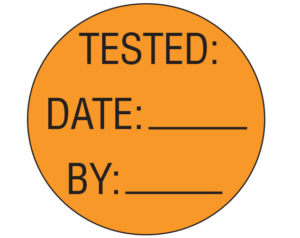 Orange 1" DIAMETER Biomedical Engineering Equipment Labels  - With Imprint: TESTED: / DATE: _____ / BY: _____