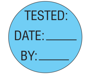 Blue 1" DIAMETER Biomedical Engineering Equipment Labels  - With Imprint: TESTED: / DATE: _____ / BY: _____