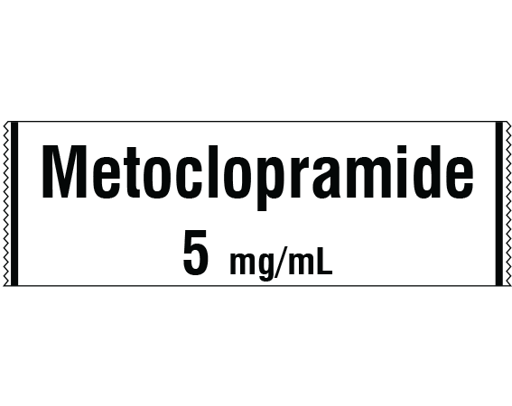 SA-3249 White 1/2" x 500" Anesthesia Drug Labels for Syringe Identification - Tape Form - With Imprint: Metoclopramide / 5 mg/mL