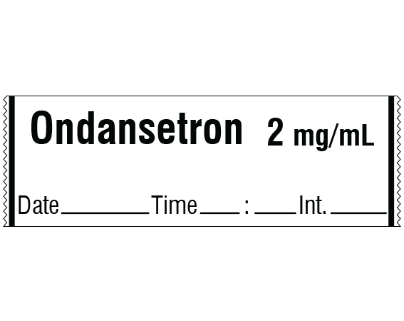 SA-3252-DTI White 1/2" x 500" Anesthesia Drug Labels for Syringe Identification - Tape Form - With Imprint: Ondansetron 2 mg/mL / Date _____ Time _____:_____ Int. _____