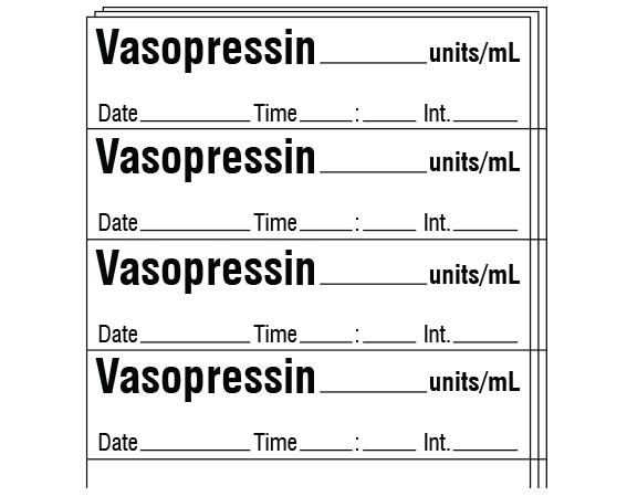 SA-3259-DTI-PK White 1/2" x 2" Anesthesia Drug Labels for Syringe Identification - Pack Form - With Imprint: Vasopressin _____ units/mL / Date _____ Time _____:_____ Int. _____
