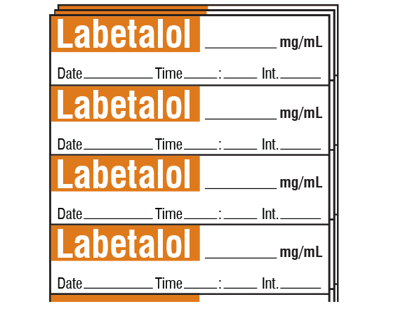 SA-334-DTI-PK White W/ Copper Bar At Top 1/2" x 2" Anesthesia Drug Labels for Syringe Identification - Pack Form - With Imprint: Labetalol _____ mg/mL / Date _____ Time _____:_____ Int. _____