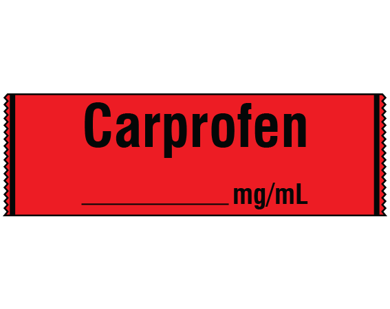 SAV-1003 Red 1/2" x 500" Anesthesia Drug Labels for Veterinary Syringe Identification - Tape Form - With Imprint: Carprofen / _____ mg/mL