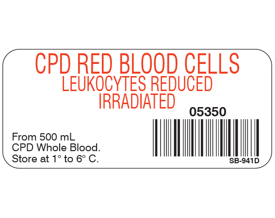White 1" x 2-1/4" Blood Product Labels with Codabar Symbology  - With Imprint: CPD RED BLOOD CELLS / LEUKOCYTES REDUCED / IRRADIATED / 05350 / From 500 mL / CPD Whole Blood. / Store at 1 to 6 C.