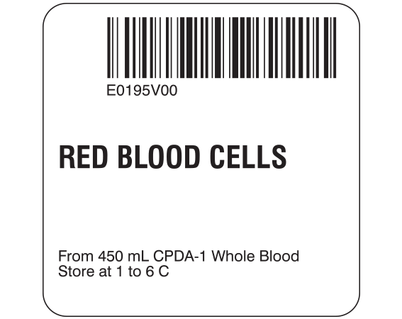 SB128-20-3 White 2 " x 2" Red Blood Cells Product Labels for Compliance with ISBT 128 Standards - With Imprint: E0195V00 / RED BLOOD CELLS / From 450 mL CPDA-1 Whole Blood / Store at 1 to 6 C