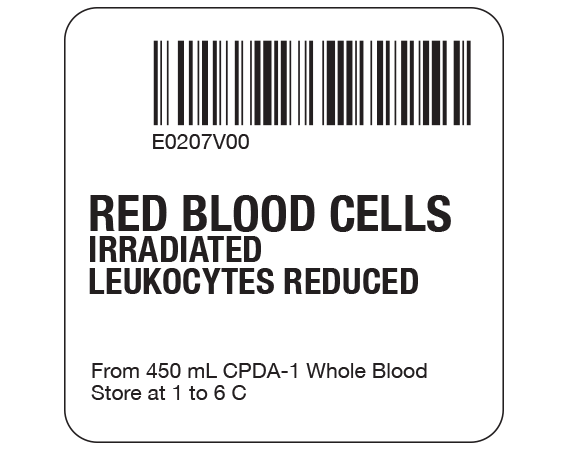 SB128-20-5 White 2 " x 2" Red Blood Cells Product Labels for Compliance with ISBT 128 Standards - With Imprint: E0207V00 / RED BLOOD CELLS / IRRADIATED / LEUKOCYTES REDUCED / From 450 mL CPDA-1 Whole Blood / Store at 1 to 6 C