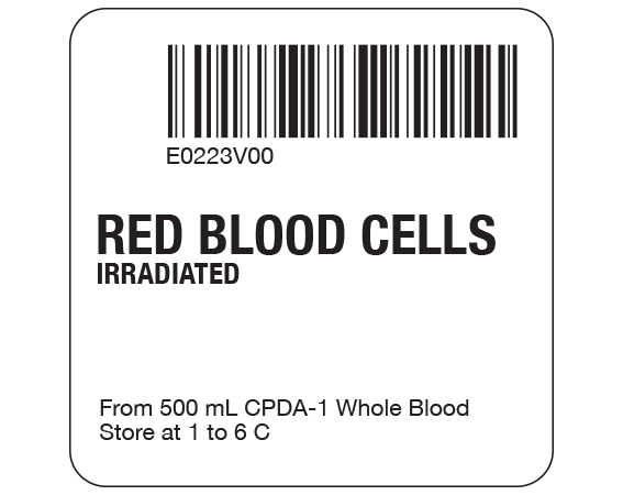 SB128-20-67 White 2 " x 2" Red Blood Cells Product Labels for Compliance with ISBT 128 Standards - With Imprint: E0223V00 / RED BLOOD CELLS / IRRADIATED / From 500 mL CPDA-1 Whole Blood / Store at 1 to 6 C