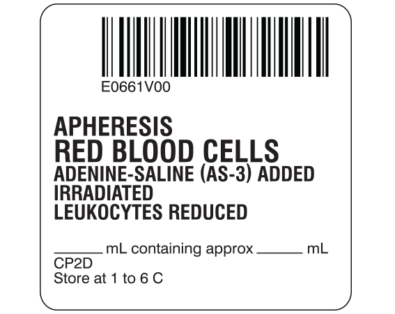 SB128-20-84 White 2 " x 2" Red Blood Cells Product Labels for Compliance with ISBT 128 Standards - With Imprint: E0472V00 / WASHED / RED BLOOD CELLS / IRRADIATED / From 450 mL Whole Blood / Store at 1 to 6 C