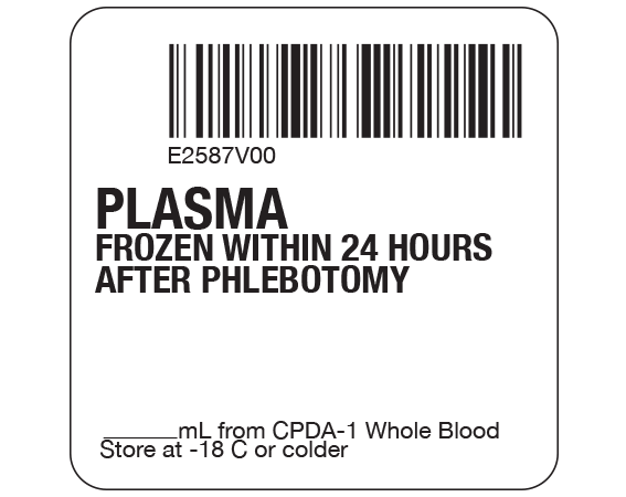 SB128-40-4 White 2 " x 2" Plasma Product Labels for Compliance with ISBT 128 Standards - With Imprint: E2587V00 / PLASMA / FROZEN WITHIN 24 HOURS / AFTER PHLEBOTOMY / _____ mL from CPDA-1 Whole Blood / Store at -18 C or colder