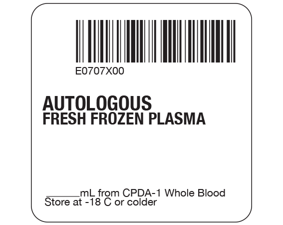 SB128-41-2-X White 2 " x 2" Fresh Frozen Plasma Product Labels for Compliance with ISBT 128 Standards - With Imprint: E0707X00 AUTOLOGOUS / FRESH FROZEN PLASMA / _____ mL from CPDA-1 Whole Blood / Store at -18 C or colder