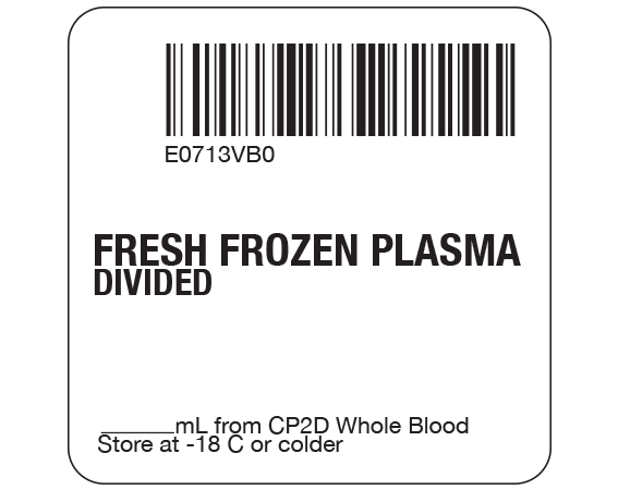 SB128-41D-8B White 2 " x 2" Fresh Frozen Plasma Product Labels for Compliance with ISBT 128 Standards - With Imprint: E0713VB0 / FRESH FROZEN PLASMA / DIVIDED / _____ mL from CP2D Whole Blood / Store at -18 C or colder