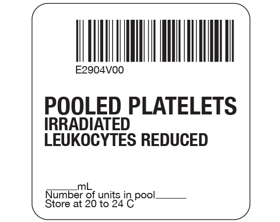 SB128-50-31 White 2 " x 2" Platelets Product Labels for Compliance with ISBT 128 Standards - With Imprint: E2904V00 / POOLED PLATELETS / IRRADIATED / LEUKOCYTES REDUCED / _____ mL / Number of units in pool _____ / Store at 20 to 24 C