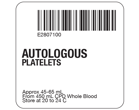 SB128-50-7-1 White 2 " x 2" Platelets Product Labels for Compliance with ISBT 128 Standards - With Imprint: E2807100 AUTOLOGOUS / PLATELETS / Approx 45-65 mL / From 450 mL CPD Whole Blood / Store at 20 to 24 C