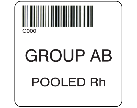 SB128-C000 White 2 " x 2" Pooled Product Group Type Labels for Compliance with ISBT 128 Standards - With Imprint: C000 / GROUP AB / POOLED Rh