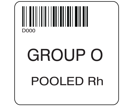 SB128-D000 White 2 " x 2" Pooled Product Group Type Labels for Compliance with ISBT 128 Standards - With Imprint: D000 / GROUP O / POOLED Rh