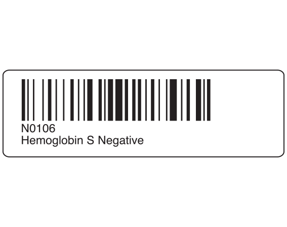 SB128-TEST-106 White 5/8" x 2" Blood Testing Labels for Compliance with ISBT 128 Standards - With Imprint: N0106 / Hemoglobin S Negative