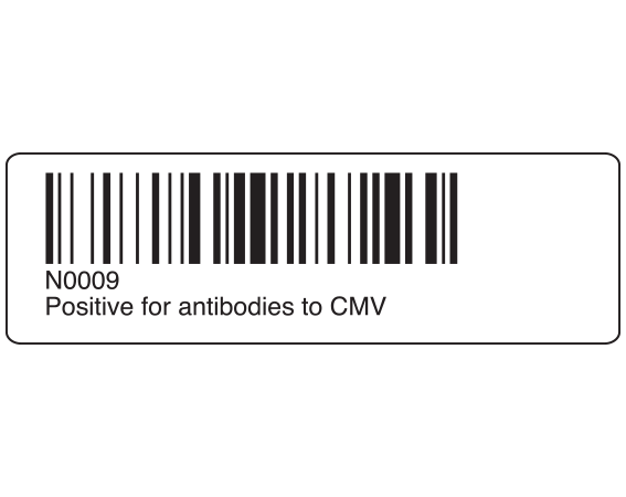 SB128-TEST-9 White 5/8" x 2" Blood Testing Labels for Compliance with ISBT 128 Standards - With Imprint: N0009 / CMV / seropositive