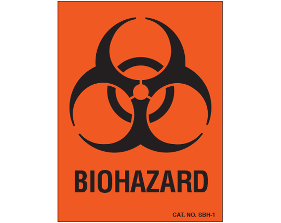 SBH-1 Fluorescent Red 3" x 2-1/4" Biohazard Warning Identification Labels - With Imprint: BIOHAZARD