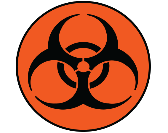 SBH-1281 Fluorescent Red 5/8" DIAMETER Biohazard Warning Identification Labels - With Imprint: BIOHAZARD SYMBOL