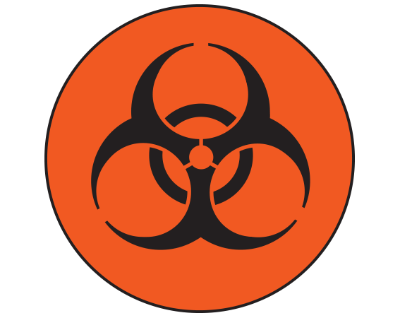SBH-8-D Fluorescent Red 1" DIAMETER Biohazard Warning Identification Labels - With Imprint: BIOHAZARD SYMBOL