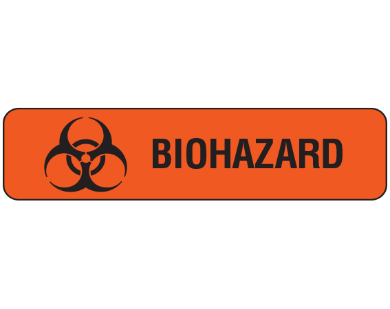 SBH-8-L Fluorescent Red 5/16" x 1-1/4" Biohazard Warning Identification Labels - With Imprint: BIOHAZARD