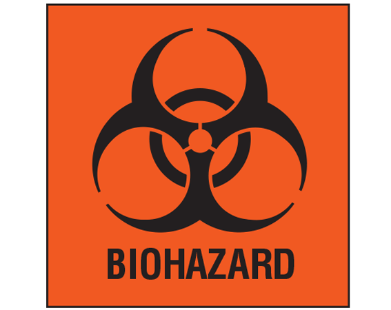 SBH-8 Fluorescent Red 1" x 1" Biohazard Warning Identification Labels - With Imprint: BIOHAZARD
