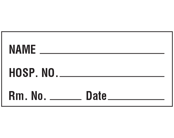 SL-3-PRE White 1" x 2-1/4" Information Labels for Specimen Collection - With Imprint: NAME _____ / HOSP. NO. _____ / Rm. No. _____ DATE _____