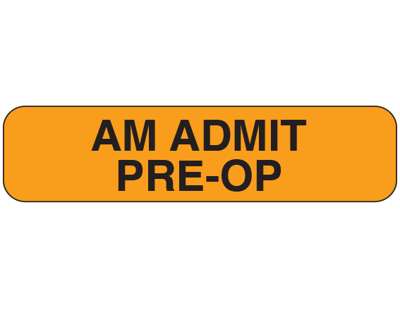 UPCR-10021 Fluorescent Orange 5/16" x 1-1/4" Clerical Labels for Laboratory Communication - With Imprint: AM ADMIT / PRE-OP