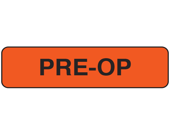 UPCR-10301 Fluorescent Red 5/16" x 1-1/4" Clerical Labels for Laboratory Communication - With Imprint: PRE-OP