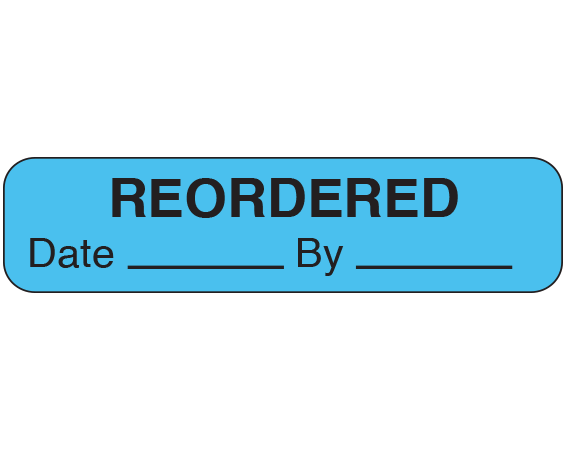 UPCR-1035 Blue 5/16" x 1-1/4" Clerical Labels for Laboratory Communication - With Imprint: REORDERED / DATE _____ BY _____