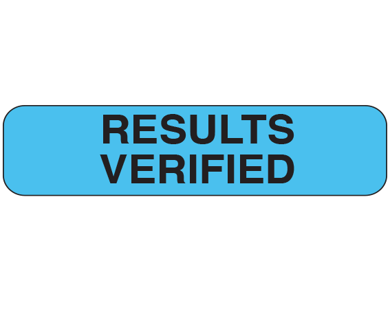 UPCR-1037 Blue 5/16" x 1-1/4" Clerical Labels for Laboratory Communication - With Imprint: RESULTS / VERIFIED