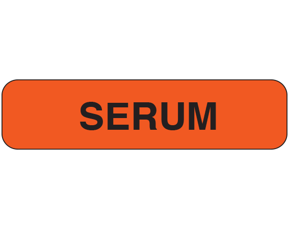 UPCR-1041 Fluorescent Red 5/16" x 1-1/4" Clerical Labels for Laboratory Communication - With Imprint: SERUM