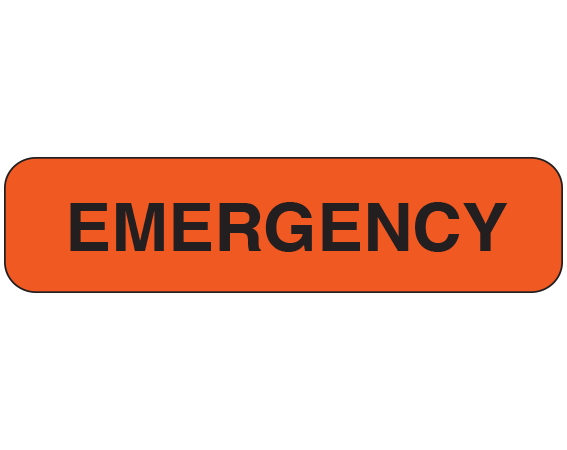 UPCR-1080 Fluorescent Red 5/16" x 1-1/4" Clerical Labels for Laboratory Communication - With Imprint: EMERGENCY