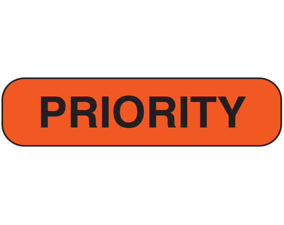 UPCR-1086 Fluorescent Red 5/16" x 1-1/4" Clerical Labels for Laboratory Communication - With Imprint: PRIORITY