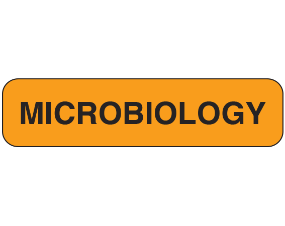 UPCR-1180 Fluorescent Orange 5/16" x 1-1/4" Department Designation Communication Labels for the Laboratory - With Imprint: MICROBIOLOGY