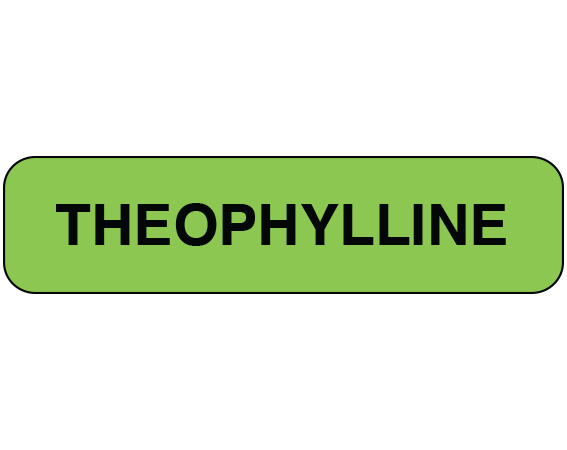UPCR-12171 Fluorescent Green 5/16" x 1-1/4" Chemistry Communication Labels for the Laboratory - With Imprint: THEOPHYLLINE