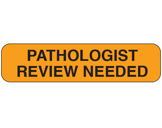 UPCR-1320 Fluorescent Orange 5/16" x 1-1/4" Caution Labels for Pathology Specimen Storage - With Imprint: PATHOLOGIST / REVIEW NEEDED