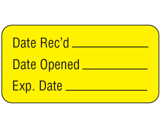 UPCR-3015 Yellow 3/4" x 1-1/2" Communication Labels for Quality Control - With Imprint: Date Rec'd. _____ / Date Opened _____ ...