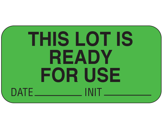 UPCR-3021 Green 3/4" x 1-1/2" Communication Labels for Quality Control - With Imprint: THIS LOT IS / READY / FOR USE / DATE _____ INIT _____