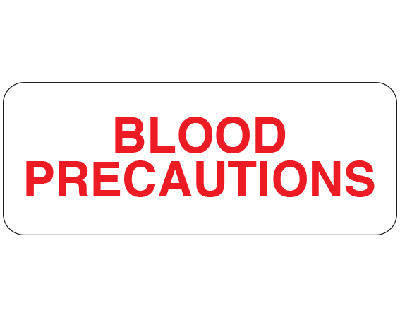 UPCR-6013 White 1" x 2-1/4" Infection Control Warning Labels for the Laboratory - With Imprint: BLOOD / PRECAUTIONS