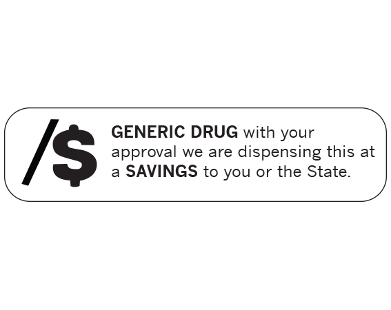 a-116 White 3/8" x 1-1/2" Pharmacy Auxiliary Labels for Prescription Containers - English Version - With Imprint: GENERIC DRUG WITH YOUR / APPROVAL WE ARE DISPENSING THIS AT / A SAVINGS TO YOU OR THE STATE