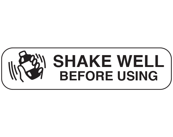 a-134 White 3/8" x 1-1/2" Pharmacy Auxiliary Labels for Prescription Containers - English Version - With Imprint: SHAKE WELL BEFORE USING