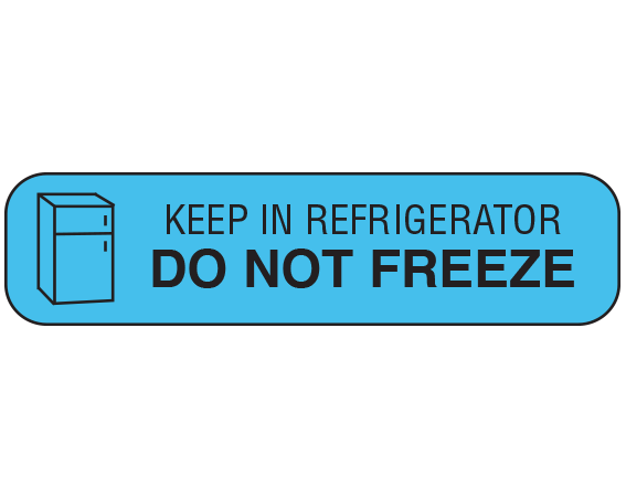 a-31 Blue 3/8" x 1-1/2" Pharmacy Auxiliary Labels for Prescription Containers - English Version - With Imprint: KEEP IN REFRIGERATOR / DO NOT FREEZE