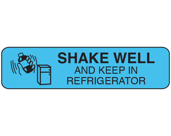 a-60 Blue 3/8" x 1-1/2" Pharmacy Auxiliary Labels for Prescription Containers - English Version - With Imprint: SHAKE WELL / AND KEEP IN / REFRIGERATOR