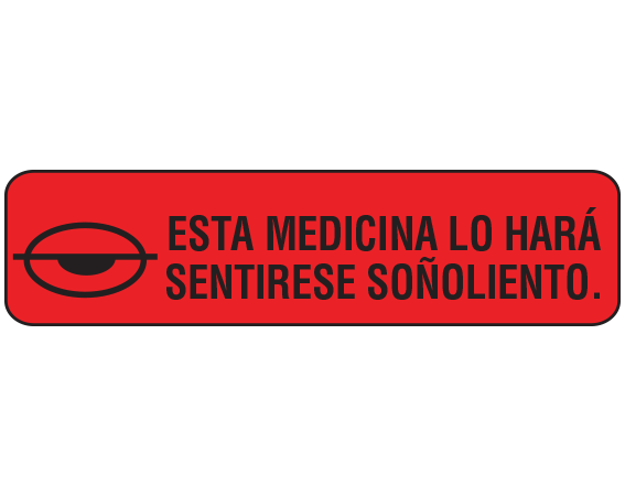 a-68-es Red 3/8" x 1-1/2" Pharmacy Auxiliary Labels for Prescription Containers - Spanish Version - With Imprint: ESTA MEDICINA LO HARA / SENTIRSE SONOLIENTO